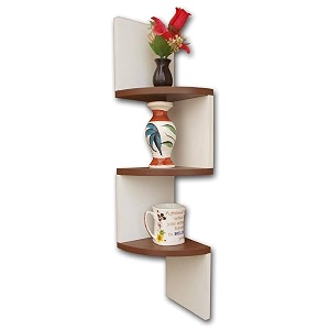 cherry wood wooden zigzag corner wall mount shelf unit home decorative furniture for home white amp brown
