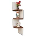 Cherry Wood Wooden Zigzag Corner Wall Mount Shelf Unit Home Decorative Furniture for Home (White &amp; Brown)
