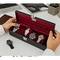 “Black Pearl with Steel Finish and Contrast Threadstitch | Transparent Lid | 6 Slot Watch Box Organizer (12 slots)