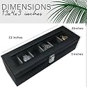 “Black Pearl with Steel Finish and Contrast Threadstitch | Transparent Lid | 6 Slot Watch Box Organizer (Grey Black)