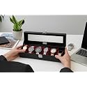 “Black Pearl with Steel Finish and Contrast Threadstitch | Transparent Lid | 6 Slot Watch Box Organizer (Black Black)