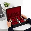 Watch Storage Organizer Case Box For Men &amp;Women | Made in Leatherette &amp; Suede | Crafted in Contrast Stitch | (Medium Wine Pleats)