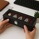 Watch Storage Organizer Case Box | Made in Leatherette &amp; Suede | Contrast Stitch |