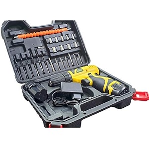 cheston 12v cordless drill machine screwdriver kit  10mm keyless chuck  2 lithium-ion 1200 mah batteries  torque setting 181 1350 rpm reversible variable speed 24 accessories drill bits in carrying tool kit case