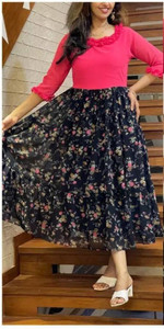 chetan creation women printed regular black skirt