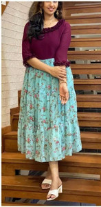 chetan creation women printed regular blue skirt