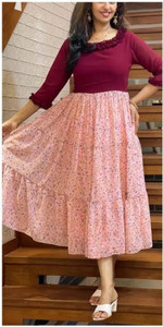 chetan creation women printed regular maroon skirt