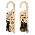 CHGCRAFT 2 Pack Don't Let The Cat Out and Don't Let The Cat Leave Here Door Sign Engraved Acrylic Hanger Flowers Door Hanger Sign for Pet Themed Home Decor Cat Lovers Cat Home Sign