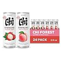 CHI FOREST Sparkling Water Beverage, Lychee & White Peach, 2 Flavors, Zero Sugar, 12 fl oz Cans (Pack of 24)