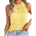 ChiaoLezhee Women's Summer Knit Tank Tops, Racerback High Neck Lightweight Sweater Vest, Dressy Casual Outfits