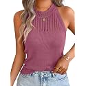 ChiaoLezhee Women's Summer Knit Tank Tops, Racerback High Neck Lightweight Sweater Vest, Dressy Casual Outfits
