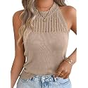 ChiaoLezhee Women's Summer Knit Tank Tops, Racerback High Neck Lightweight Sweater Vest, Dressy Casual Outfits