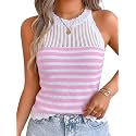 ChiaoLezhee Women's Summer Knit Tank Tops, Racerback High Neck Lightweight Sweater Vest, Dressy Casual Outfits