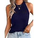 ChiaoLezhee Women's Summer Knit Tank Tops, Racerback High Neck Lightweight Sweater Vest, Dressy Casual Outfits