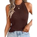 ChiaoLezhee Women's Summer Knit Tank Tops, Racerback High Neck Lightweight Sweater Vest, Dressy Casual Outfits