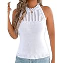 ChiaoLezhee Women's Summer Knit Tank Tops, Racerback High Neck Lightweight Sweater Vest, Dressy Casual Outfits