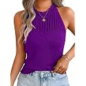 ChiaoLezhee Women's Summer Knit Tank Tops, Racerback High Neck Lightweight Sweater Vest, Dressy Casual Outfits