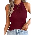 ChiaoLezhee Women's Summer Knit Tank Tops, Racerback High Neck Lightweight Sweater Vest, Dressy Casual Outfits