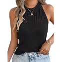 ChiaoLezhee Women's Summer Knit Tank Tops, Racerback High Neck Lightweight Sweater Vest, Dressy Casual Outfits