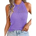 ChiaoLezhee Women's Summer Knit Tank Tops, Racerback High Neck Lightweight Sweater Vest, Dressy Casual Outfits