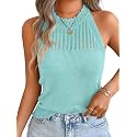 ChiaoLezhee Women's Summer Knit Tank Tops, Racerback High Neck Lightweight Sweater Vest, Dressy Casual Outfits