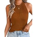 ChiaoLezhee Women's Summer Knit Tank Tops, Racerback High Neck Lightweight Sweater Vest, Dressy Casual Outfits