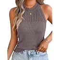 ChiaoLezhee Women's Summer Knit Tank Tops, Racerback High Neck Lightweight Sweater Vest, Dressy Casual Outfits