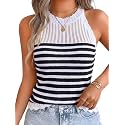 ChiaoLezhee Women's Summer Knit Tank Tops, Racerback High Neck Lightweight Sweater Vest, Dressy Casual Outfits