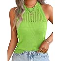 ChiaoLezhee Women's Summer Knit Tank Tops, Racerback High Neck Lightweight Sweater Vest, Dressy Casual Outfits