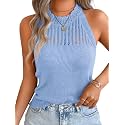 ChiaoLezhee Women's Summer Knit Tank Tops, Racerback High Neck Lightweight Sweater Vest, Dressy Casual Outfits