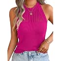 ChiaoLezhee Women's Summer Knit Tank Tops, Racerback High Neck Lightweight Sweater Vest, Dressy Casual Outfits