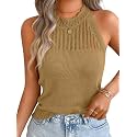 ChiaoLezhee Women's Summer Knit Tank Tops, Racerback High Neck Lightweight Sweater Vest, Dressy Casual Outfits