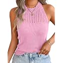 ChiaoLezhee Women's Summer Knit Tank Tops, Racerback High Neck Lightweight Sweater Vest, Dressy Casual Outfits