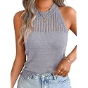 ChiaoLezhee Women's Summer Knit Tank Tops, Racerback High Neck Lightweight Sweater Vest, Dressy Casual Outfits