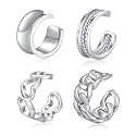 CHIC &amp; ARTSY 925 Sterling Silver Ear Cuffs for Women, Non Piercing Clip On Cartilage Cuffs, Adjustable Fake Conch &amp; Helix Earrings, Gold Plated &amp; Oxidized Various Styles