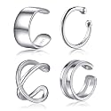 CHIC &amp; ARTSY 925 Sterling Silver Ear Cuffs for Women, Non Piercing Clip On Cartilage Cuffs, Adjustable Fake Conch &amp; Helix Earrings, Gold Plated &amp; Oxidized Various Styles