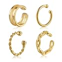 CHIC &amp; ARTSY 925 Sterling Silver Ear Cuffs for Women, Non Piercing Clip On Cartilage Cuffs, Adjustable Fake Conch &amp; Helix Earrings, Gold Plated &amp; Oxidized Various Styles