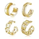 CHIC &amp; ARTSY 925 Sterling Silver Ear Cuffs for Women, Non Piercing Clip On Cartilage Cuffs, Adjustable Fake Conch &amp; Helix Earrings, Gold Plated &amp; Oxidized Various Styles