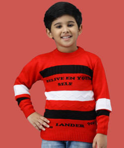 chiccloset striped self design round neck casual boys red sweater