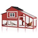 Chicken Coop Expandable Chicken House for Outdoor with Wheels Nesting Box, Leakproof Pull-on Tray, and UV-Resistant Roof Panel - Red