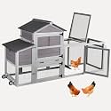 Chicken Coop Mobile Chicken House Outdoor, Expandable Hen House with Wheels, Nesting Box, Leakproof Pull-on Tray and UV-Resistant Roof Panel (Grey)