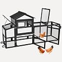 Chicken Coop Outdoor Mobile Chicken House, Expandable Hen House with Wheels, Nesting Box, Leakproof Pull-on Tray and UV-Resistant Roof Panel (White)