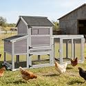 Chicken Coop with Run, Mobile Chicken Tractor with Wheels, Large Hen House with Nesting Box, Waterproof Roof and Pull Out Tray, Wooden Poultry Cage for 2-4 Chickens