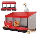 Chicken Nesting Boxes, 3 Compartments Egg Collection with Removable Drawer, Chicken Metal Laying Nest Box for Hens, Easy to Assemble, for Chicken Coop, Red