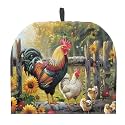 Chicken Rooster Garden Tea Cosy Breakfast Warmer, Dustproof Washable Kitchen Teapot Protective Cover Insulation and Keep Warm, Home Kitchen Table Accessories Both Sides Can Be Used