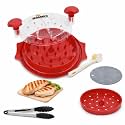 Chicken Shredder Tool Twist with Brush - 10" Large BPA-Free Meat Shredder for Effortless Shredding- Dishwasher Safe Chicken Breast Shredder with Removable Tray, Non-Slip for Pork, Beef & Chicken - Red