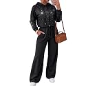 CHICME Rhinestone Hoodie Sweatpants Set for Women Fall 2 Piece Outfit