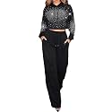 CHICME Rhinestone Hoodie Sweatpants Set for Women Fall 2 Piece Outfit