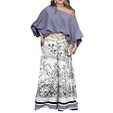 CHICME Women 2 Piece Summer Outfit Off Shoulder Flowy Wide Leg Pants Set
