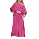 CHICME Women 2 Piece Summer Outfit Off Shoulder Flowy Wide Leg Pants Set